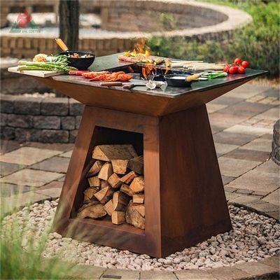 Trapezoid Base Corten Steel BBQ Grill Fire Pit Charcoal Burning Camping