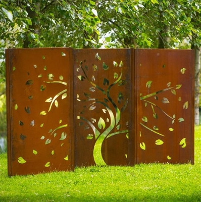 Tree Image Weathering Steel Garden Screen Panels For Home Decor